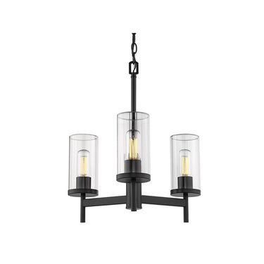 Golden Lighting 7011-3 BLK-CLR Winslett 3 Light Chandelier in Matte Black with Ribbed Clear Glass - Crescent Harbor