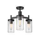 Golden Lighting 7011-3SF BLK-CLR Winslett 3 Light Semi-Flush in Matte Black with Ribbed Clear Glass - Crescent Harbor