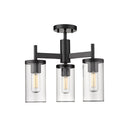 Golden Lighting 7011-3SF BLK-CLR Winslett 3 Light Semi-Flush in Matte Black with Ribbed Clear Glass - Crescent Harbor