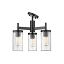 Golden Lighting 7011-3SF BLK-CLR Winslett 3 Light Semi-Flush in Matte Black with Ribbed Clear Glass - Crescent Harbor