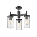Golden Lighting 7011-3SF BLK-CLR Winslett 3 Light Semi-Flush in Matte Black with Ribbed Clear Glass - Crescent Harbor