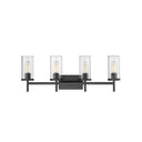 Golden Lighting 7011-BA4 BLK-CLR Winslett 4 Light Bath Vanity in Matte Black with Ribbed Clear Glass - Crescent Harbor
