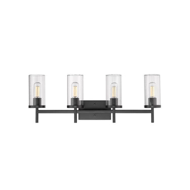 Golden Lighting 7011-BA4 BLK-CLR Winslett 4 Light Bath Vanity in Matte Black with Ribbed Clear Glass - Crescent Harbor