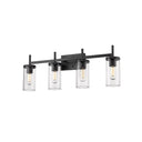 Golden Lighting 7011-BA4 BLK-CLR Winslett 4 Light Bath Vanity in Matte Black with Ribbed Clear Glass - Crescent Harbor