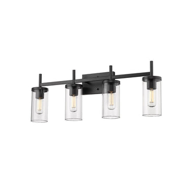 Golden Lighting 7011-BA4 BLK-CLR Winslett 4 Light Bath Vanity in Matte Black with Ribbed Clear Glass - Crescent Harbor