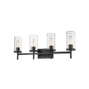 Golden Lighting 7011-BA4 BLK-CLR Winslett 4 Light Bath Vanity in Matte Black with Ribbed Clear Glass - Crescent Harbor
