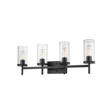 Golden Lighting 7011-BA4 BLK-CLR Winslett 4 Light Bath Vanity in Matte Black with Ribbed Clear Glass - Crescent Harbor