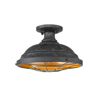 Golden Lighting 7312-SF Bartlett Semi-Flush in Black Patina Shade - Crescent Harbor