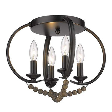 Golden Lighting 8320-FM BLK-EWB Flori Flush Mount in Matte Black with Espresso Wood Beads - Crescent Harbor