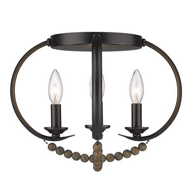 Golden Lighting 8320-FM BLK-EWB Flori Flush Mount in Matte Black with Espresso Wood Beads - Crescent Harbor