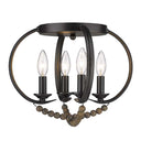 Golden Lighting 8320-FM BLK-EWB Flori Flush Mount in Matte Black with Espresso Wood Beads - Crescent Harbor