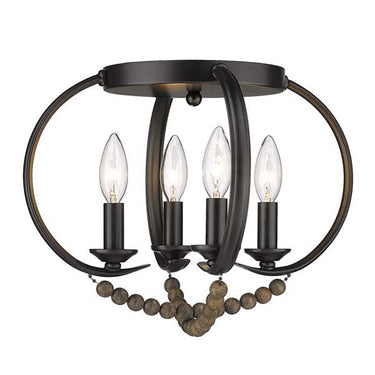 Golden Lighting 8320-FM BLK-EWB Flori Flush Mount in Matte Black with Espresso Wood Beads - Crescent Harbor