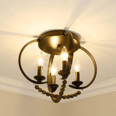 Golden Lighting 8320-FM BLK-EWB Flori Flush Mount in Matte Black with Espresso Wood Beads - Crescent Harbor