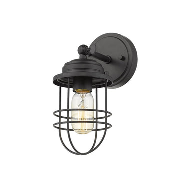 Golden Lighting 9808-1W BCB Seaport 1 Light Wall Sconce in Brushed Champagne Bronze with BCB Metal Cage - Crescent Harbor