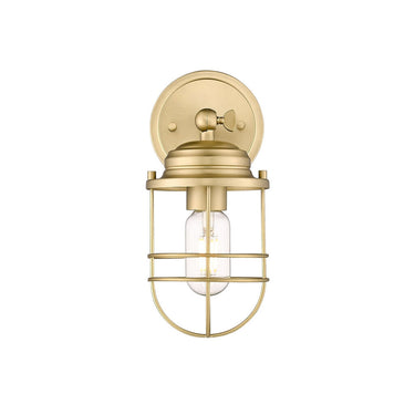 Golden Lighting 9808-1W BCB Seaport 1 Light Wall Sconce in Brushed Champagne Bronze with BCB Metal Cage - Crescent Harbor