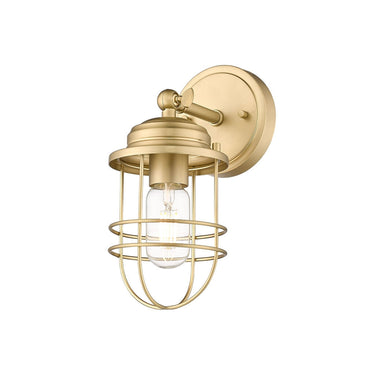Golden Lighting 9808-1W BCB Seaport 1 Light Wall Sconce in Brushed Champagne Bronze with BCB Metal Cage - Crescent Harbor