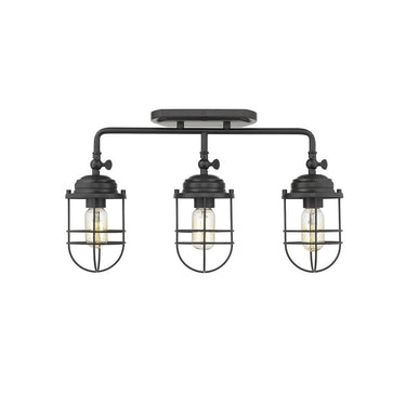 Golden Lighting 9808-LSF Seaport 3 Light Linear Semi-Flush - Track in Black Metal Cage - Crescent Harbor