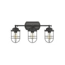 Golden Lighting 9808-LSF Seaport 3 Light Linear Semi-Flush - Track in Black Metal Cage - Crescent Harbor