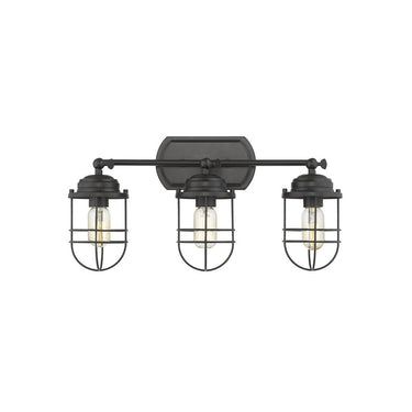 Golden Lighting 9808-LSF Seaport 3 Light Linear Semi-Flush - Track in Black Metal Cage - Crescent Harbor
