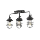 Golden Lighting 9808-LSF Seaport 3 Light Linear Semi-Flush - Track in Black Metal Cage - Crescent Harbor