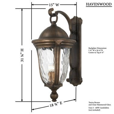 Great Outdoors 73245-748 Havenwood - 5 Light Wall Mount in Tavira Bronze And Alder Silver 6