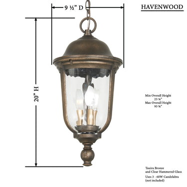 Great Outdoors 73246-748 Havenwood - 3 Light Hanging in Tavira Bronze And Alder Silver 1