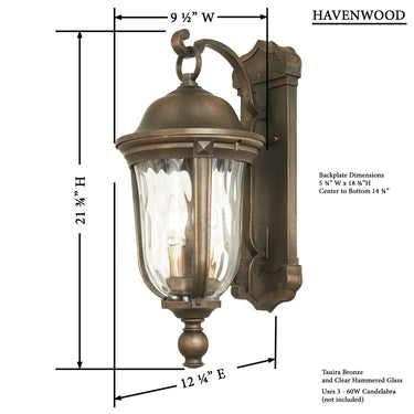 Great Outdoors Havenwood 3 Light Outdoor Wall Mount - 73243-748 3
