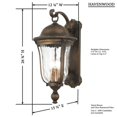 Great Outdoors Havenwood 4 Light Outdoor Wall Mount - 73244-748 3