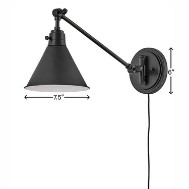 Hinkley Arti Medium Swing Arm Single Light Sconce - Alternative Image 3690BK Alternative Image 1