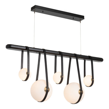Hubbardton Forge 131046 Derby Linear 5 Light LED Pendant in Black Finish, Opal Glass with Standard Pipe Length 9