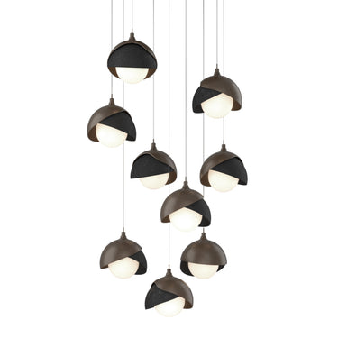 Hubbardton Forge 131105 Brooklyn 9-Light Double Shade Round Pendant - Long - Crescent Harbor