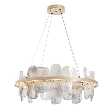 Hubbardton Forge 139660 Vitre Circular LED Pendant in White Swirl Glass with Standard Pipe Length 2
