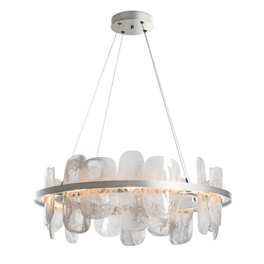 Hubbardton Forge 139660 Vitre Circular LED Pendant in White Swirl Glass with Standard Pipe Length 3