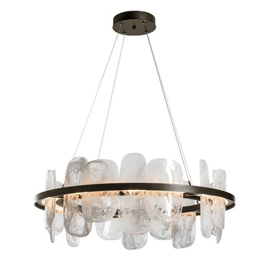 Hubbardton Forge 139660 Vitre Circular LED Pendant in White Swirl Glass with Standard Pipe Length 4