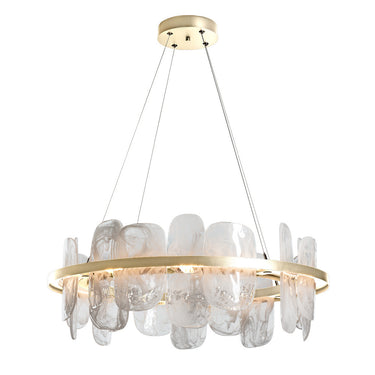 Hubbardton Forge 139660 Vitre Circular LED Pendant in White Swirl Glass with Standard Pipe Length 5