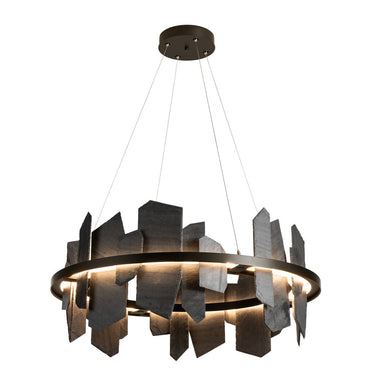 Hubbardton Forge 139665 Ardesia Circular LED Pendant in Slate Accent with Standard Pipe Length 8
