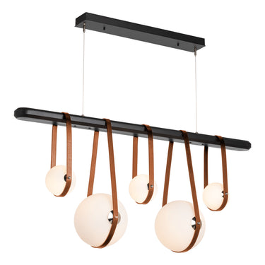 Hubbardton Forge 131046 Derby Linear 5 Light LED Pendant in Black Finish, Opal Glass with Standard Pipe Length