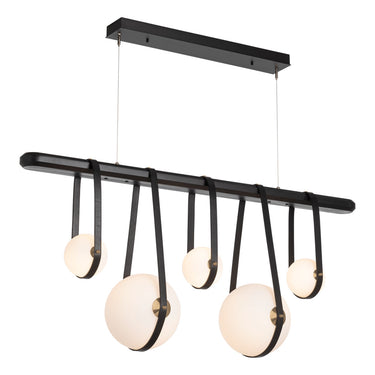 Hubbardton Forge 131046 Derby Linear 5 Light LED Pendant in Black Finish, Opal Glass with Standard Pipe Length