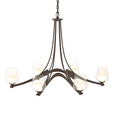 10-4116 Hubbardton Forge Ribbon 6 Arm Chand. w/ Clear Glass & Diffuser