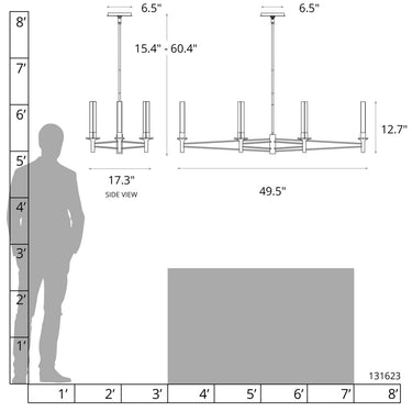 Hubbardton Forge Truss 6-Arm Linear Chandelier - 131623