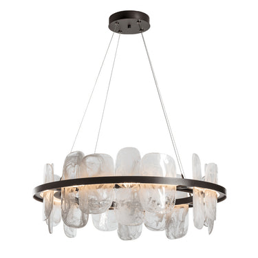 Hubbardton Forge 139660 Vitre Circular LED Pendant in White Swirl Glass with Standard Pipe Length