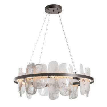 Hubbardton Forge 139660 Vitre Circular LED Pendant in White Swirl Glass with Standard Pipe Length