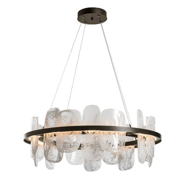 Hubbardton Forge 139660 Vitre Circular LED Pendant in White Swirl Glass with Standard Pipe Length