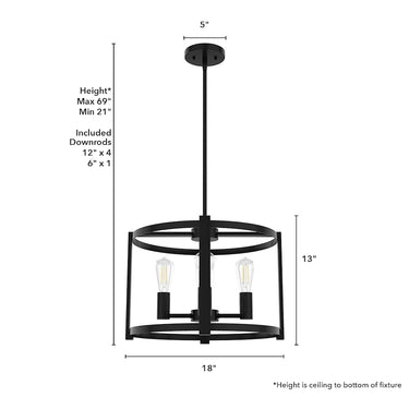 Hunter Lighting 19-HL1 Astwood 4 Light Chandelier 24