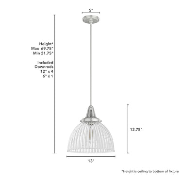 Hunter Lighting 19-HL9 Cypress Grove 1 Light Pendant in Brushed Nickel - Clear Holophane 13