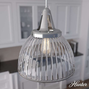 Hunter Lighting 19-HL9 Cypress Grove 1 Light Pendant in Brushed Nickel - Clear Holophane 18
