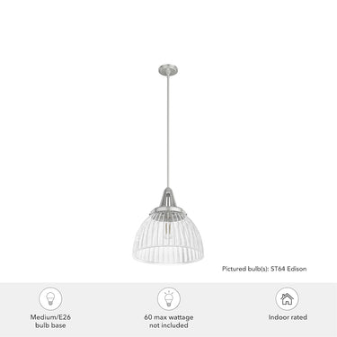 Hunter Lighting 19-HL9 Cypress Grove 1 Light Pendant in Brushed Nickel - Clear Holophane 20
