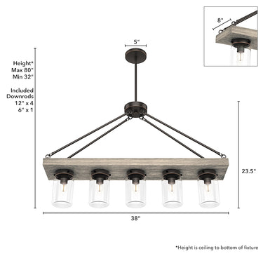 Hunter Lighting 1900-HL2 Devon Park 5 Light Linear Chandelier 16