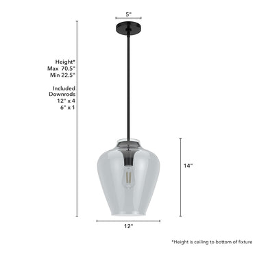 Hunter Lighting 1911-HL Vidria Clear Glass 1 Light 12 Inch Pendant 13