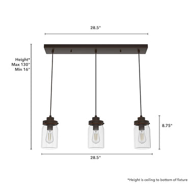Hunter Lighting 1915-HL Devon Park 3 Light Cluster Linear 14